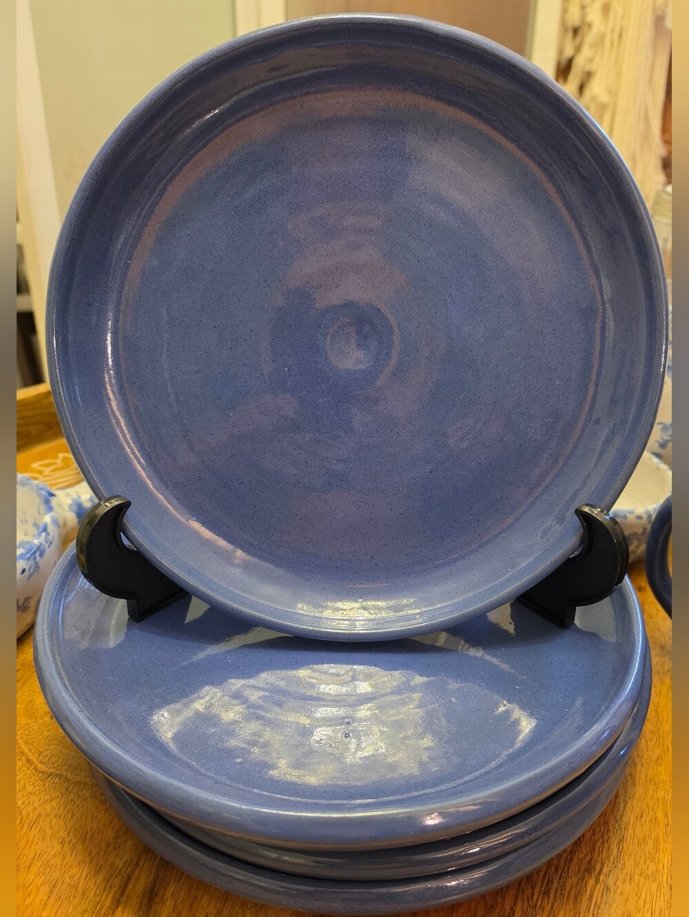 2 Vintage Bybee Pottery Blue Dinner Plate 10.5” Signed BB Kentucky Art Pottery